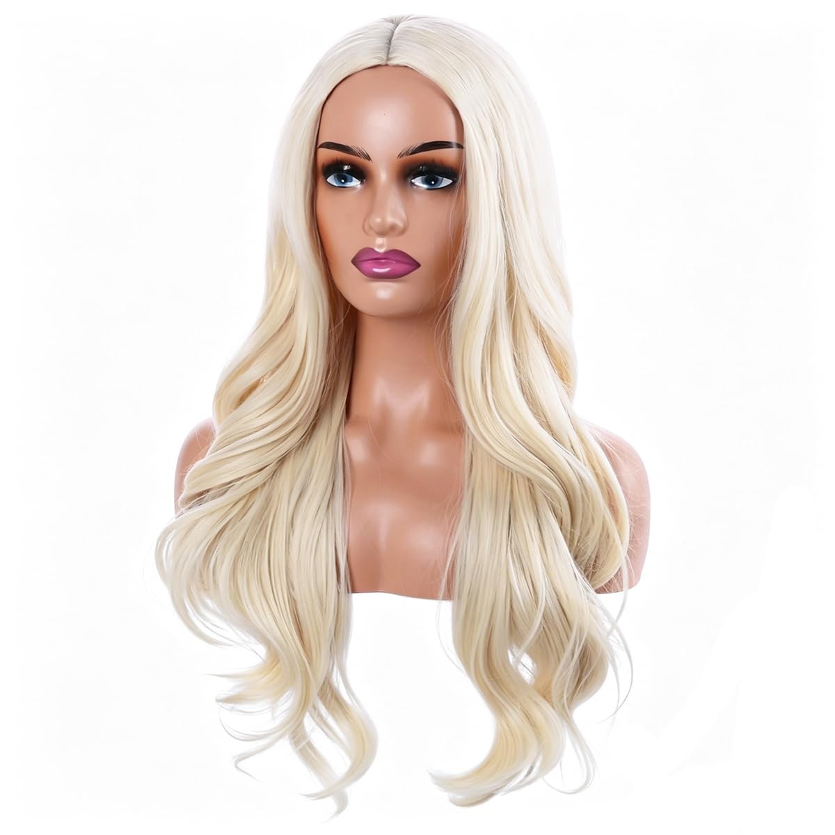 Blonde Wig Long for Women Wavy Blond Wig Middle Part Heat Resistant Synthetic…