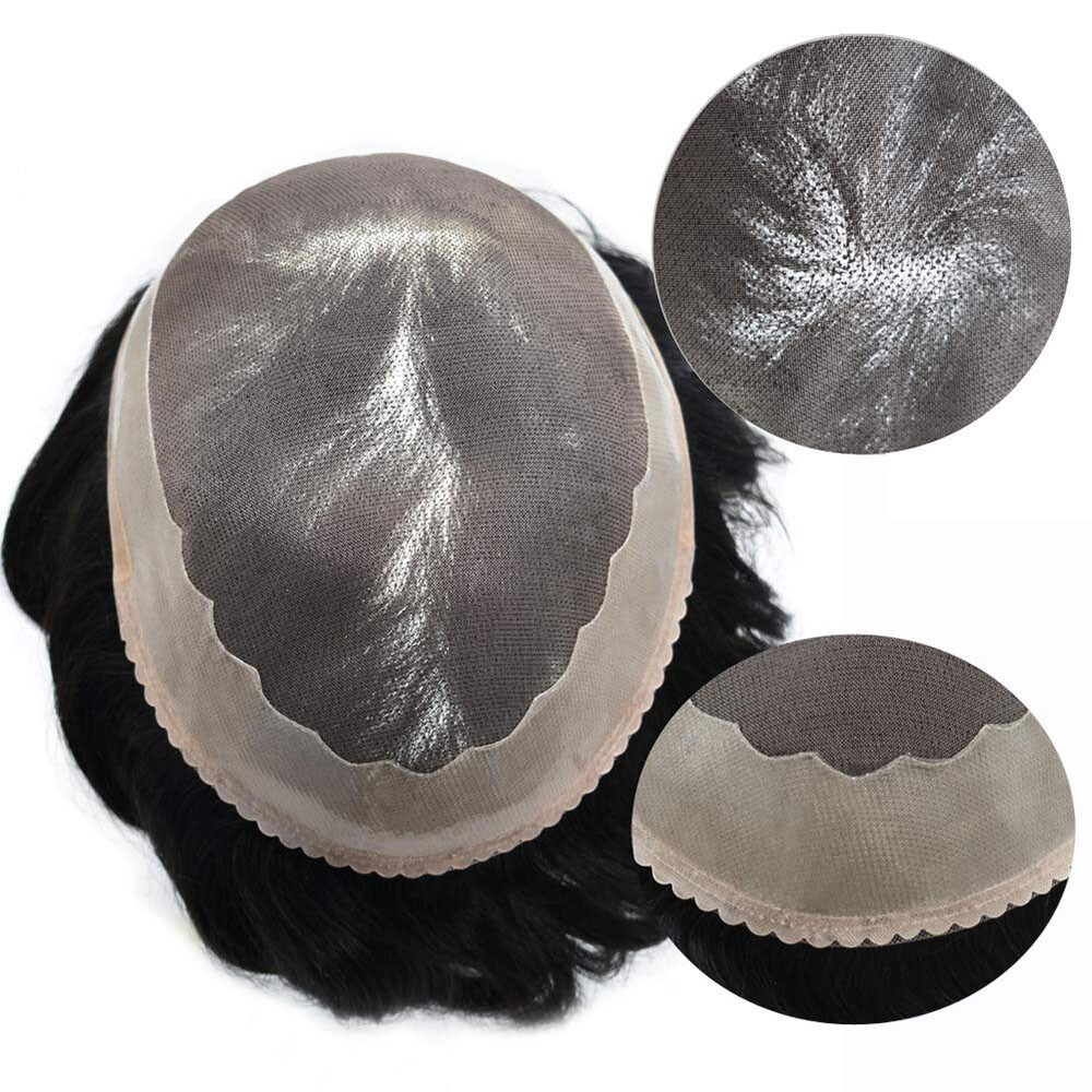 Durable Men Hair Replacements Fine Mono Lace Toupee Hairpiece Poly Hair System
