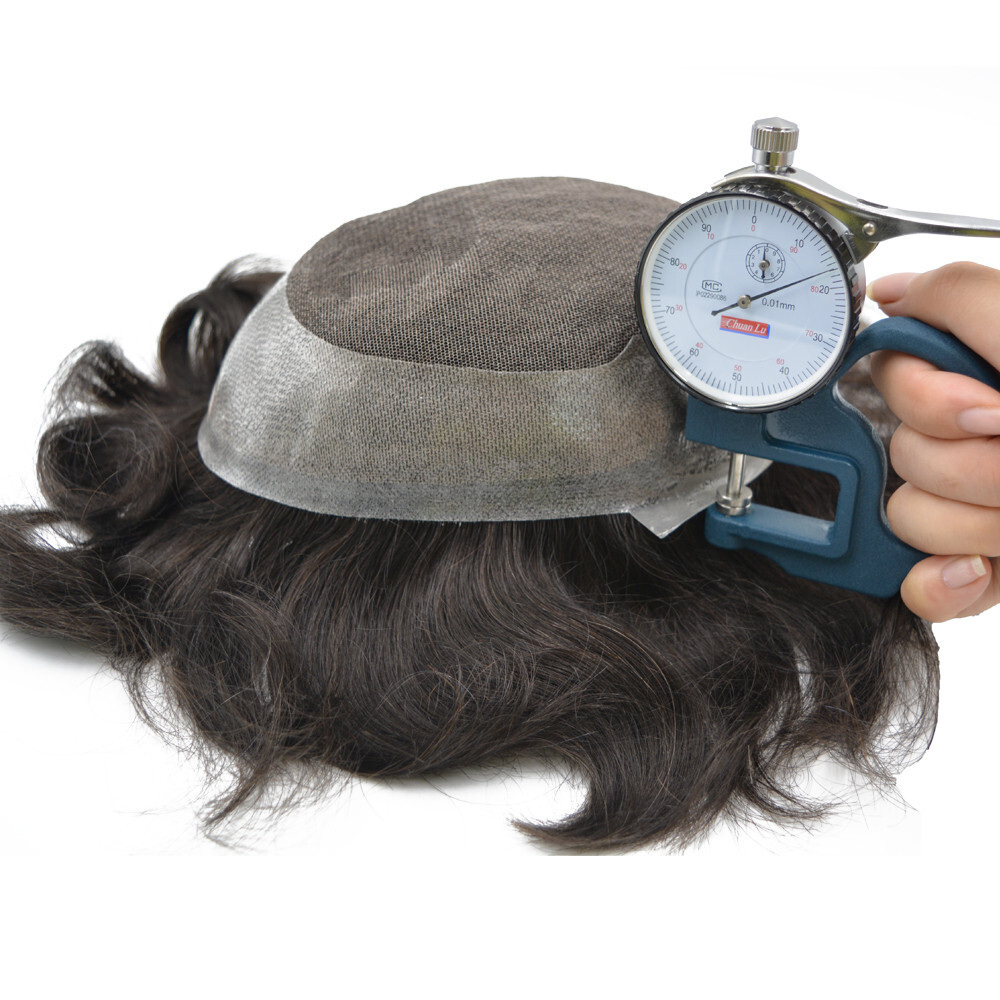 Durable Toupee Hairpiece Lace Skin Hair System For Men Natural black 1b#