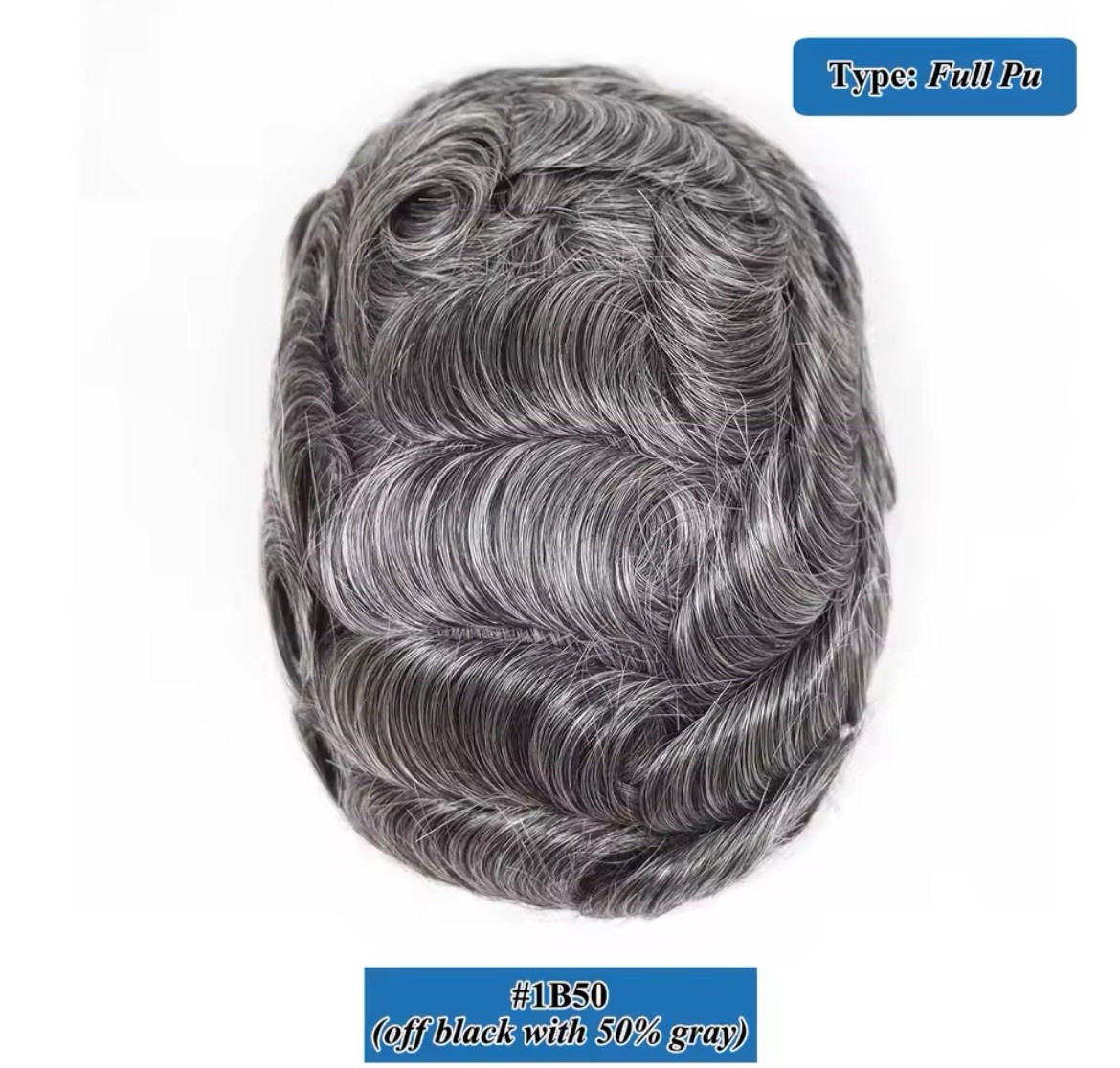 Men’s Human Hair Toupee Hairpiece Full PU Base V-Loop Wavy 8x10in