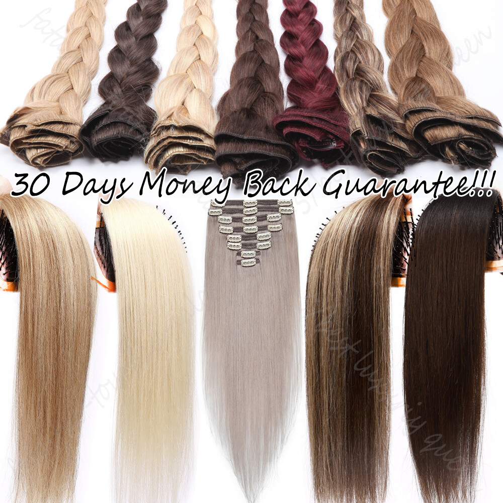 140g Double Weft Clip In Human Hair Extensions Full Head Real Thick Wavy Brown