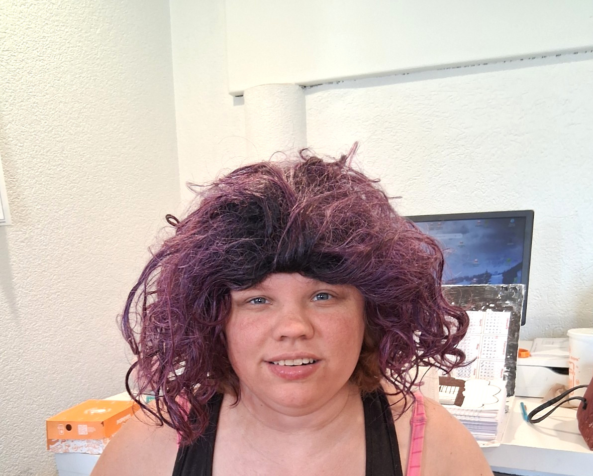 FOXY LADY PURPLE, CURLY SYNTHETIC HAIR, 8″ SHORT HAIR, FUSION HEAT