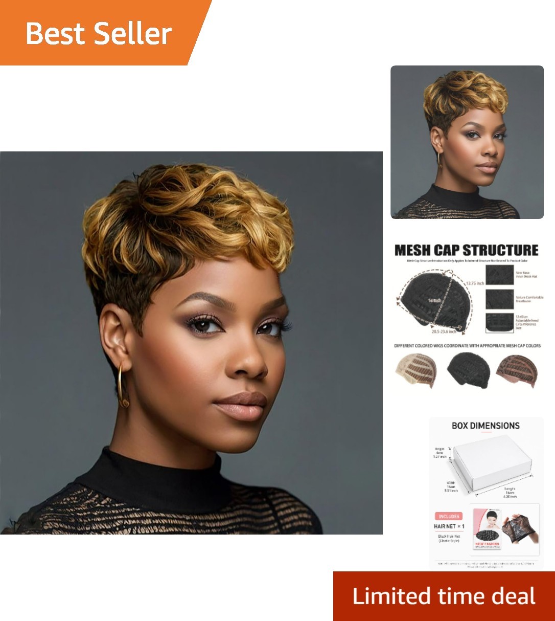 Heat Resistant Short Ombre Curly Wig for Black Women – Adjustable Fit Included