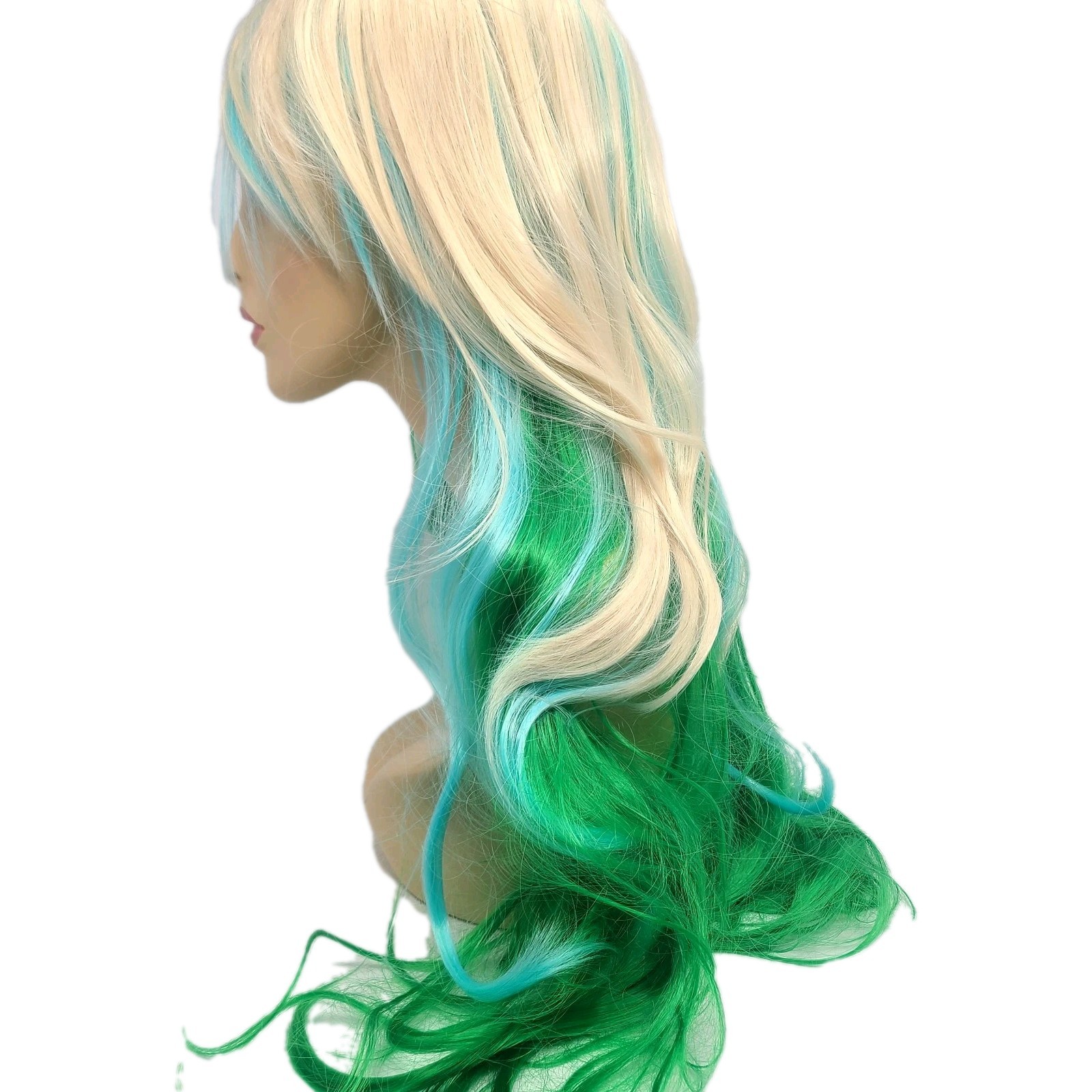 Mixed Color Long Wavy Synthetic Wig Blond Blue Green Costume Cosplay Hair