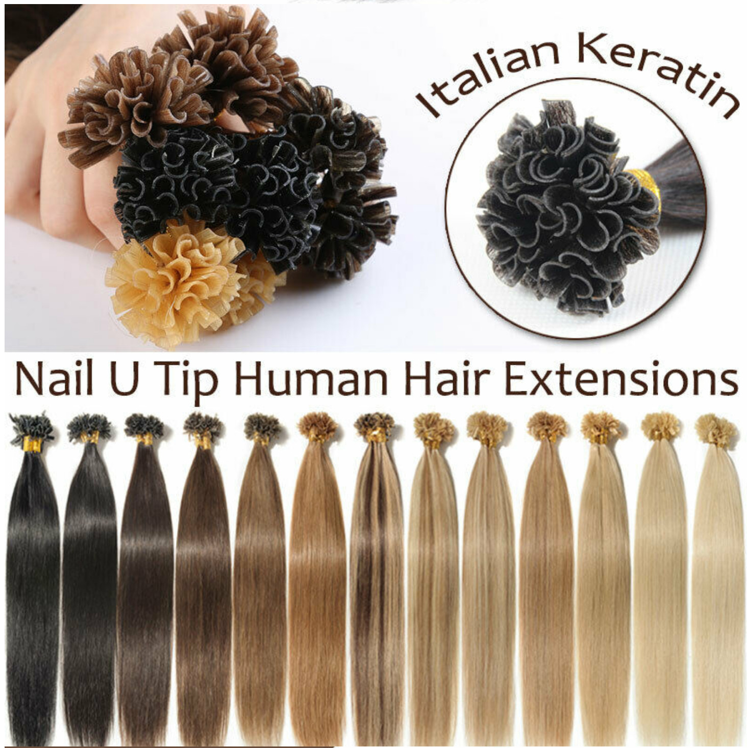 20″ U-TIP keratin remy human hair extensions for fusion heat wand application