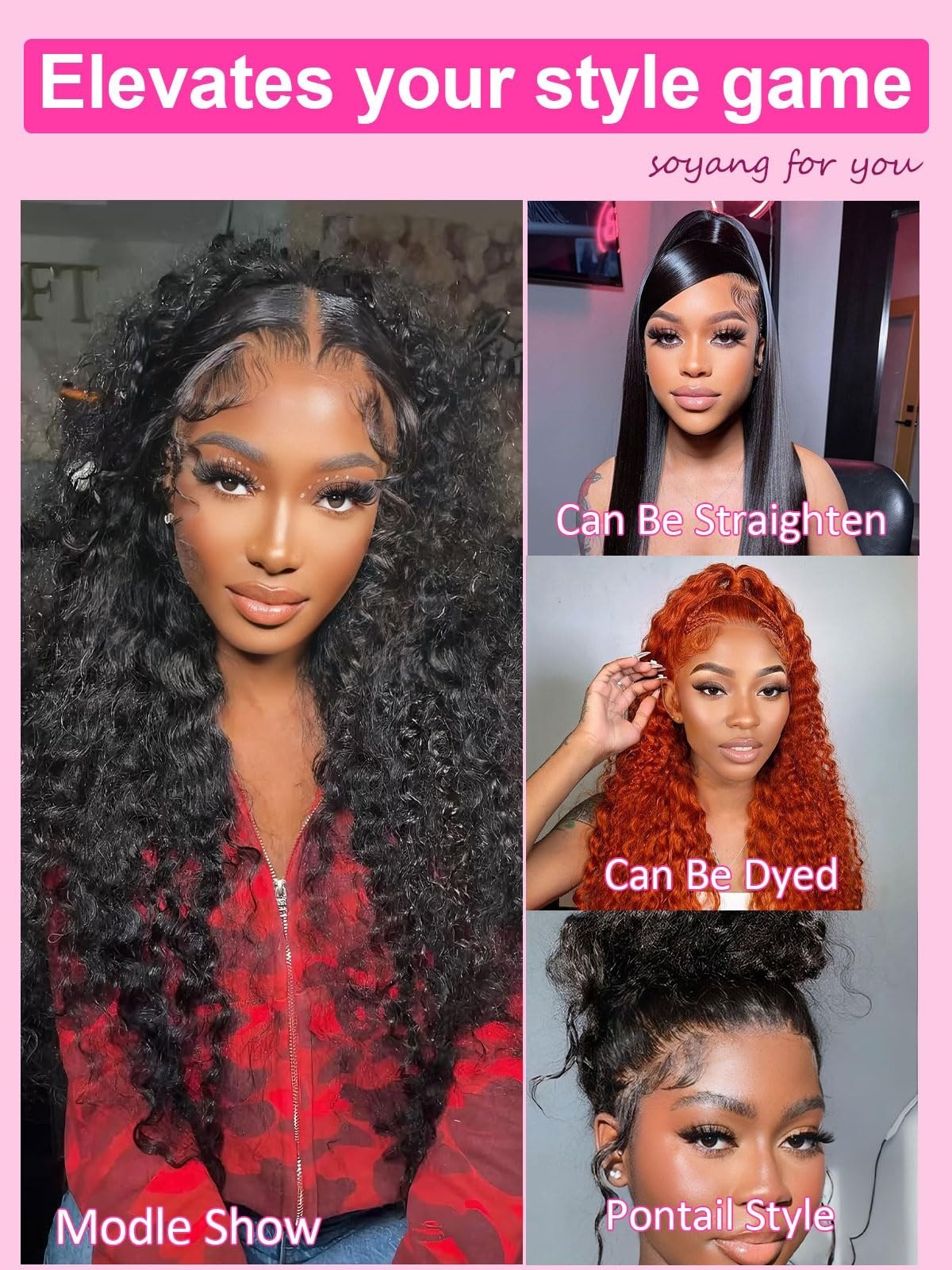 28″ 360 Lace Front Wig Human Hair Water Wave Curly 200% Density Pre Plucked