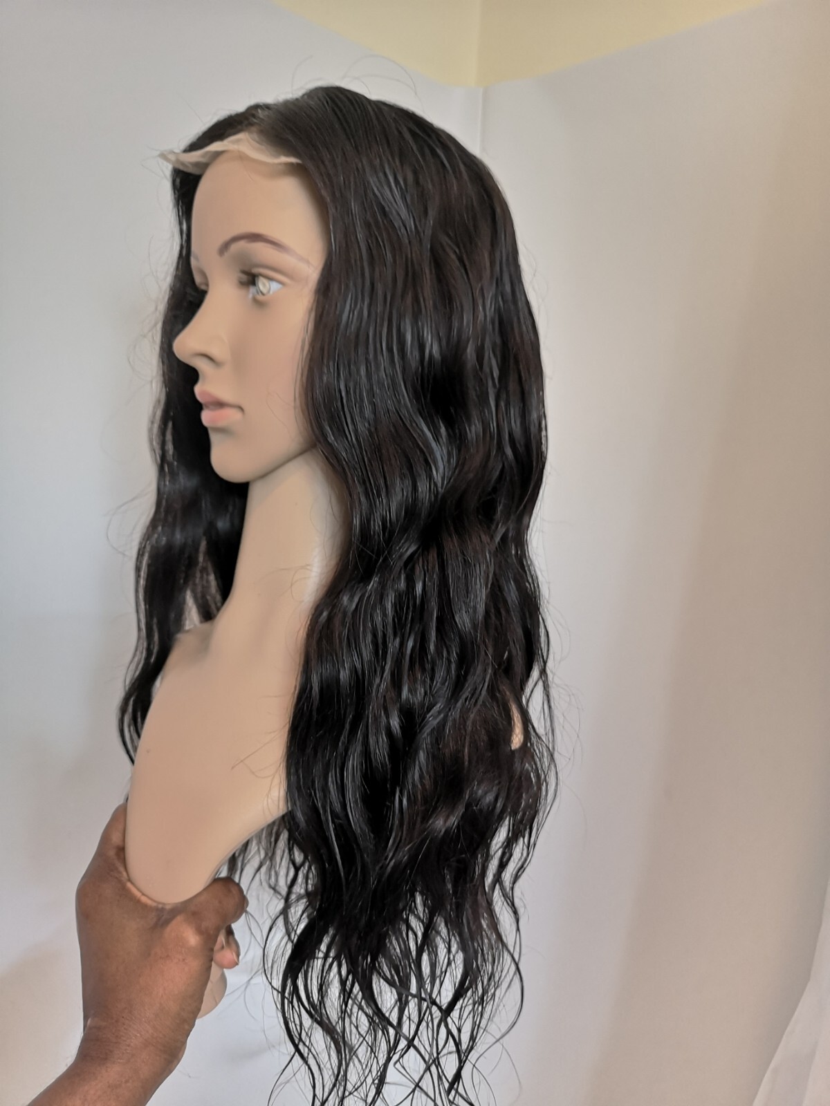 Custom High Quality Sexy 22”Human Hair 4×4 Swiss Front Lace Wig 1B