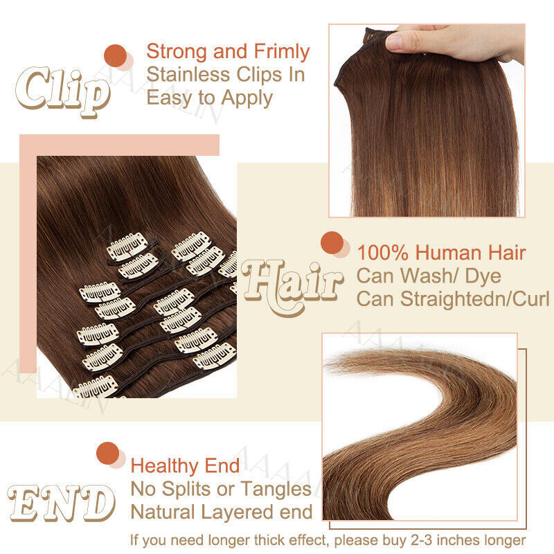CLEARANCE Clip In 100% Remy Human Hair Extensions Full Head Highlight 16-24″ 9A