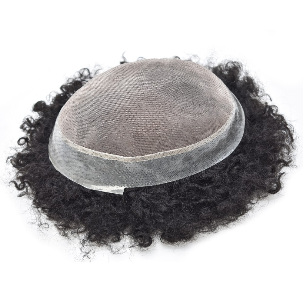 Afro Toupee for Black Men Durable Mono Afro Weave Kinky Curly Mens Wig Hair Unit