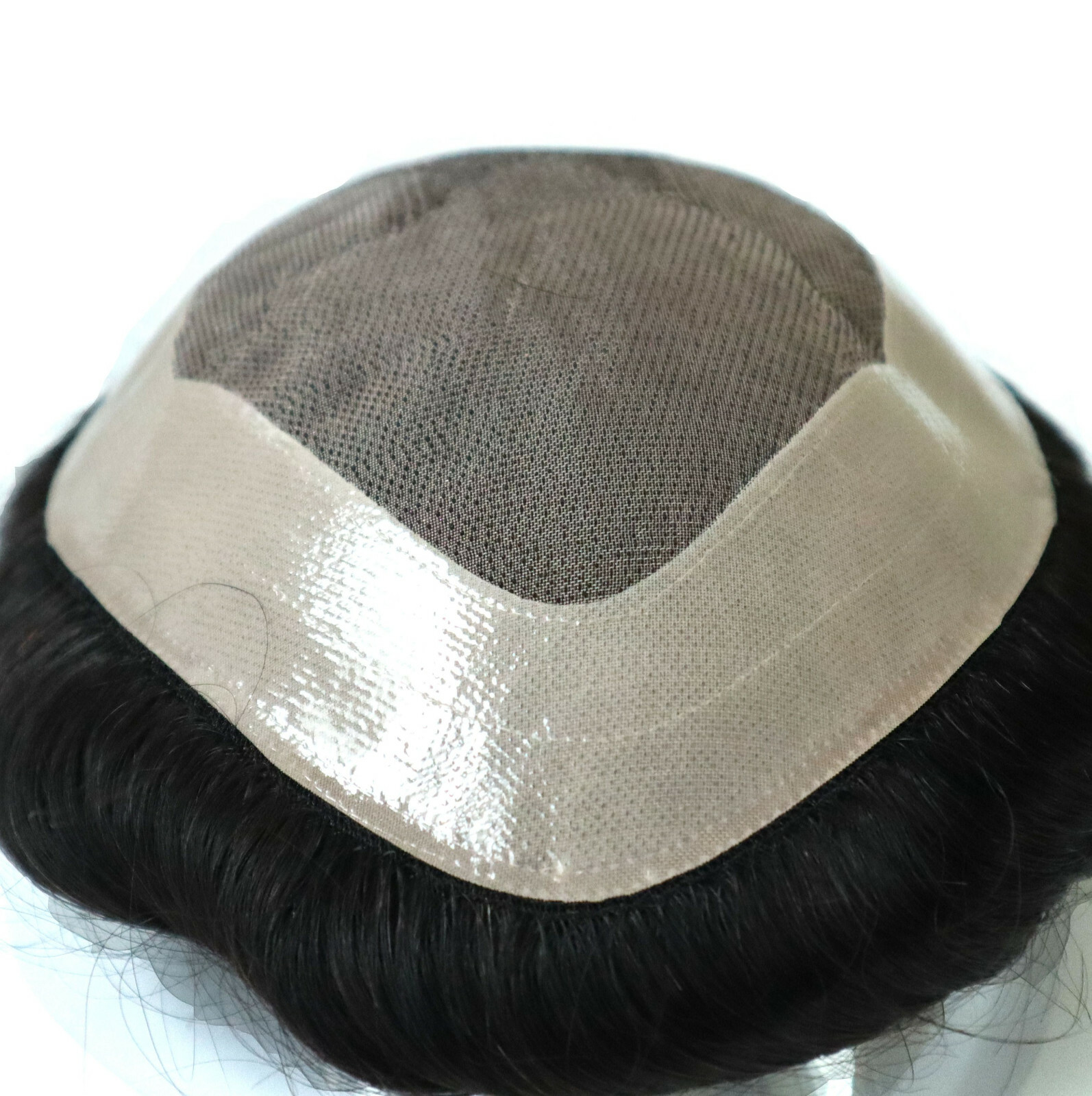 Human Hair Systems Remy Hair Hairpiece Fine Mono Poly Skin Toupee #1B US Sellers