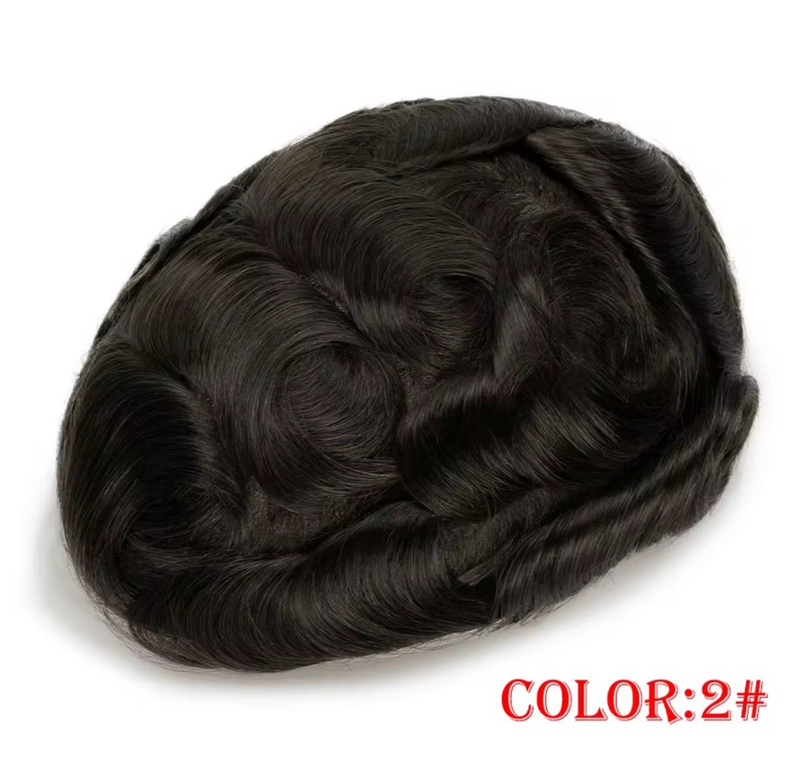 Men’s Human Hair Toupee Hairpiece Lace Base Adhesive Tape-In Wavy 5x7in