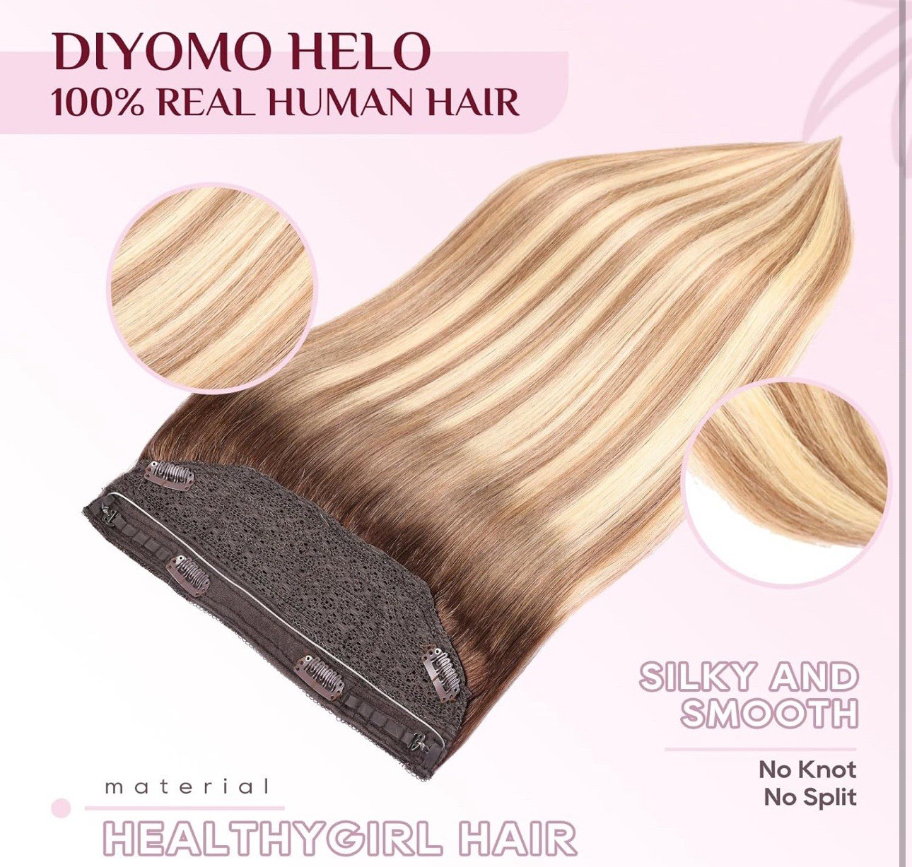 Halo Hair Extensions Dark Brown to Gold Blonde Bleach Blonde 3/8/22 70g 12Inch