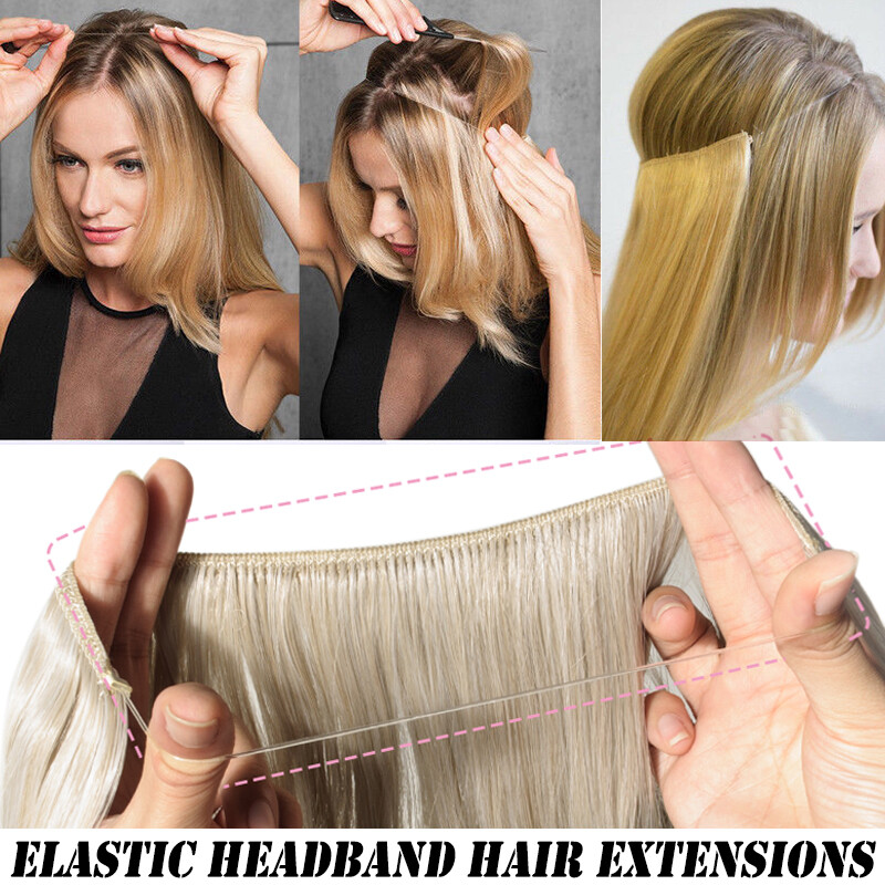 100% Natural Elastic Headband Secret Hair Extension No clips Hairpeices K3