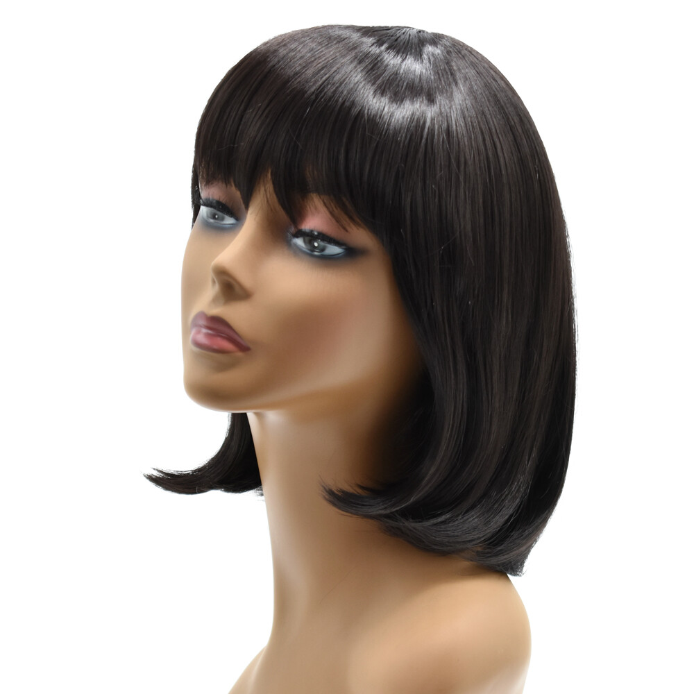 Women Bob Wig with Bangs Natural Look Premium Synthetic Short Dark Brown Hair US