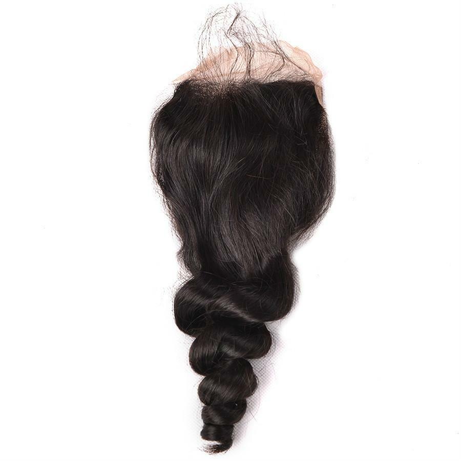 Ustar Natural Black Virgin Bouncy Loose Wave 3 Bundles with 4 by 4 Lace Closure
