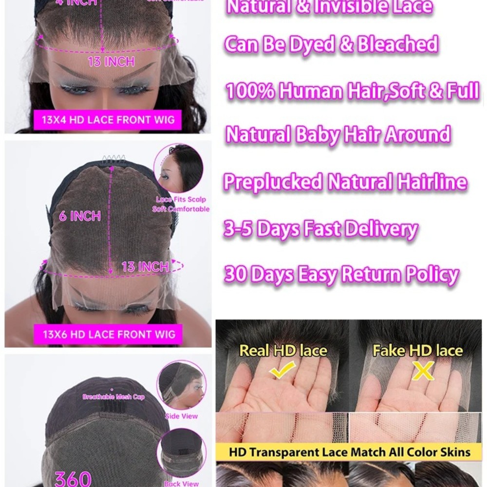 Bone Straight HD Lace Front Wig – 13×6/13×4/360 Brazilian Human Hair 250 Density