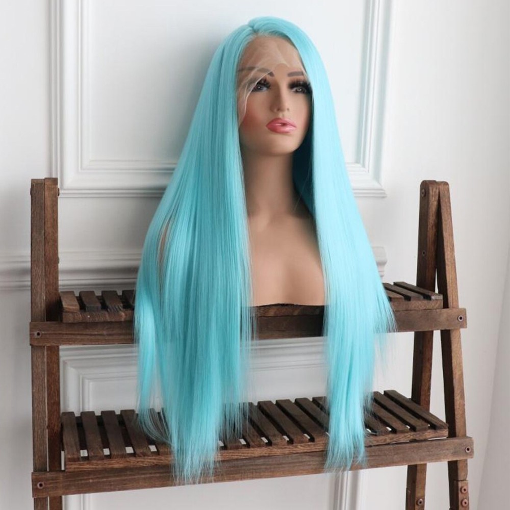 Light Blue Hair Lace Front Wigs 13×4 Straight Women Party Heat Resistant Fiber