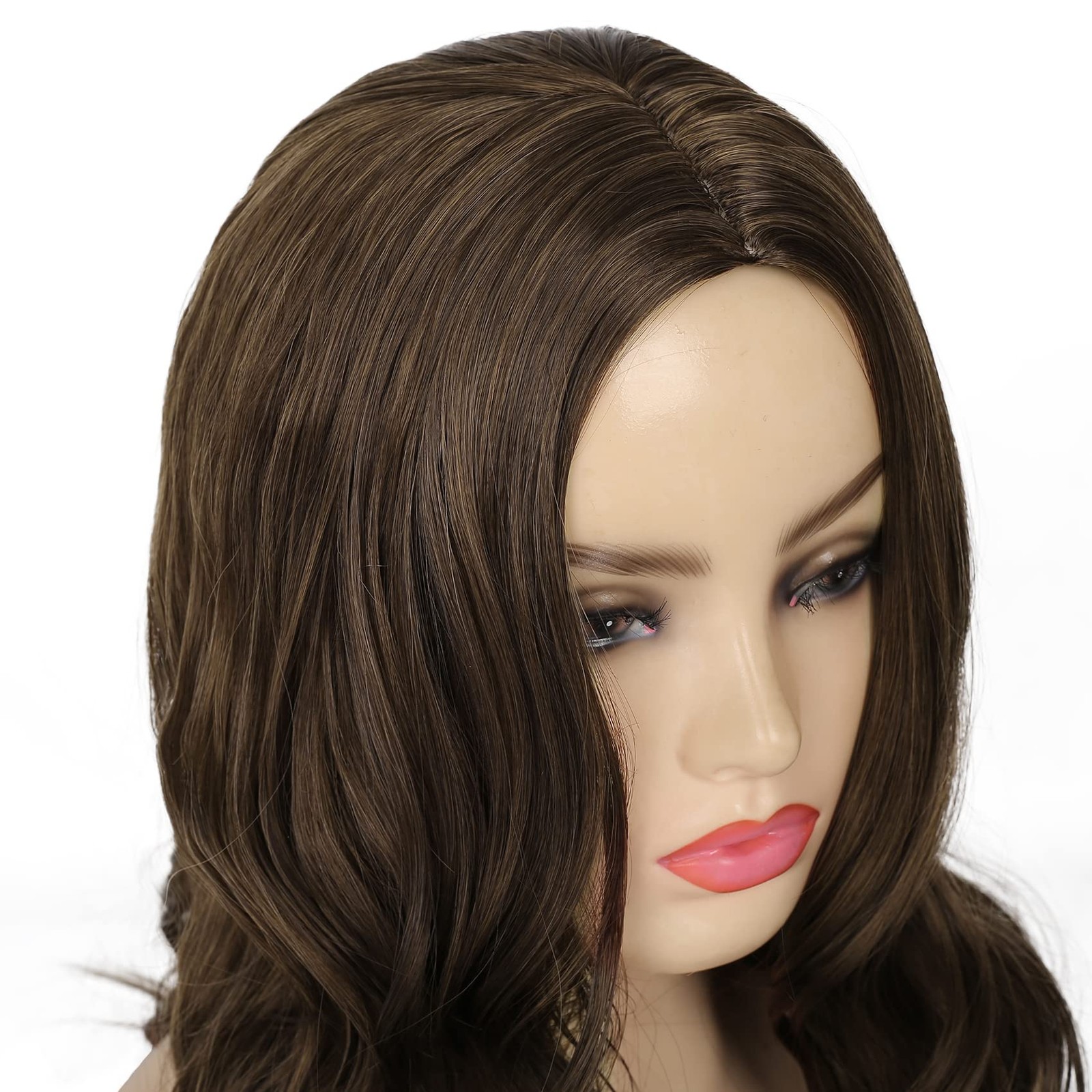 Long Curly Wavy Brown Wig for Women Middle Part Hair Replacement Wigs Synthet…