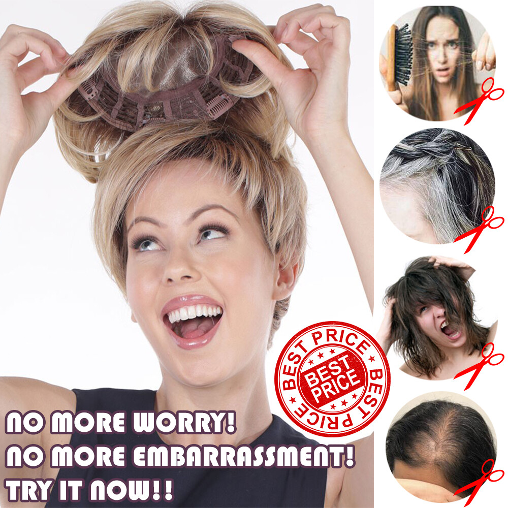 US 100% Human Hair Women Topper Hairpiece Clip In Mono Silk Base Top Wigs Toupee