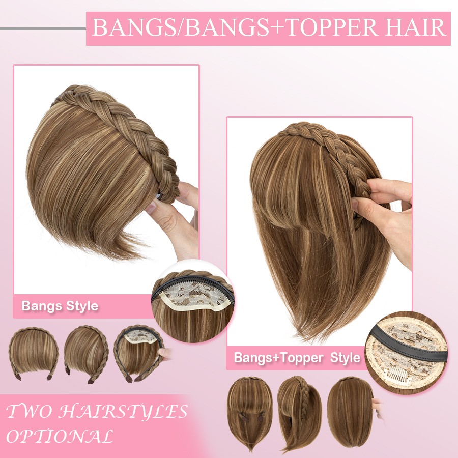 Braided Headband Fringe Topper Hair Extensions Thick Front Bangs Hairband Toupee