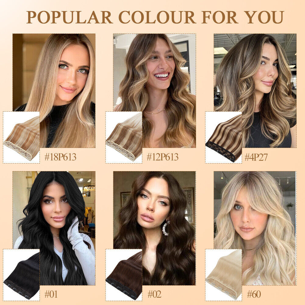 THICK One Piece Clip In 100% Remy Human Hair Extensions Remi 3/4 Full Head Ombre