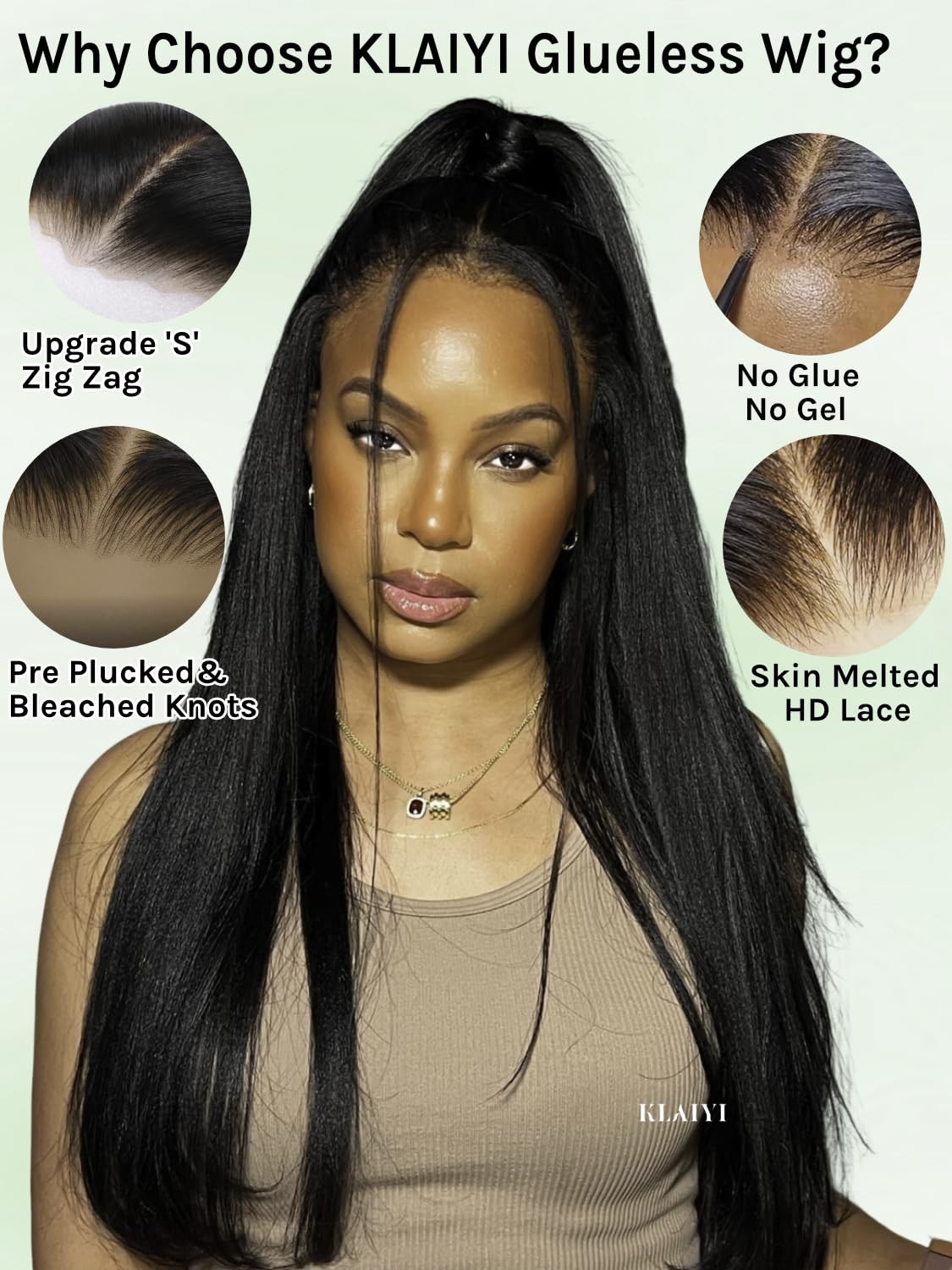 Klaiyi Yaki Straight Bye Bye Knots Glueless Wig 7X5 Precut Lace Front Wigs