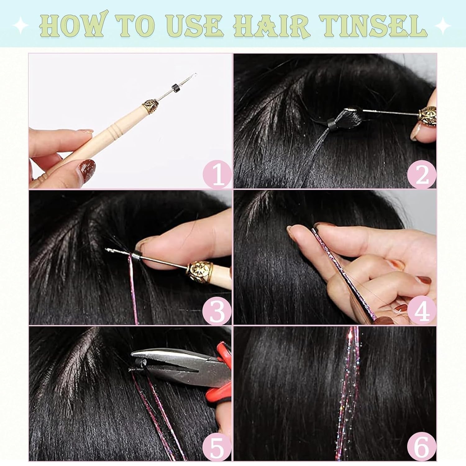 Hair Tinsel,18 Colors Hair Tinsel Kit for Girls 7600 Strands Fairy Tinsel Hair E