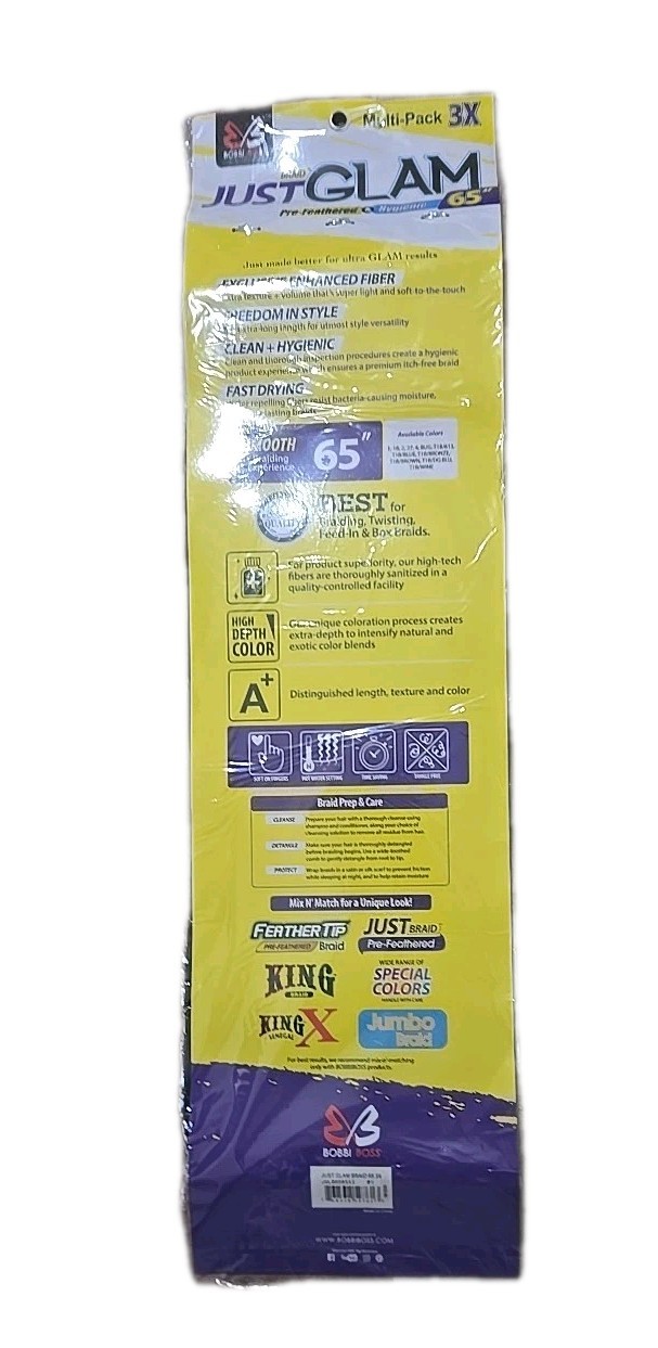BOBBI BOSS JUST GLAM 65″ BRAIDING HAIR SUPER LONG BRAID #1 Black NEW 3-PACK