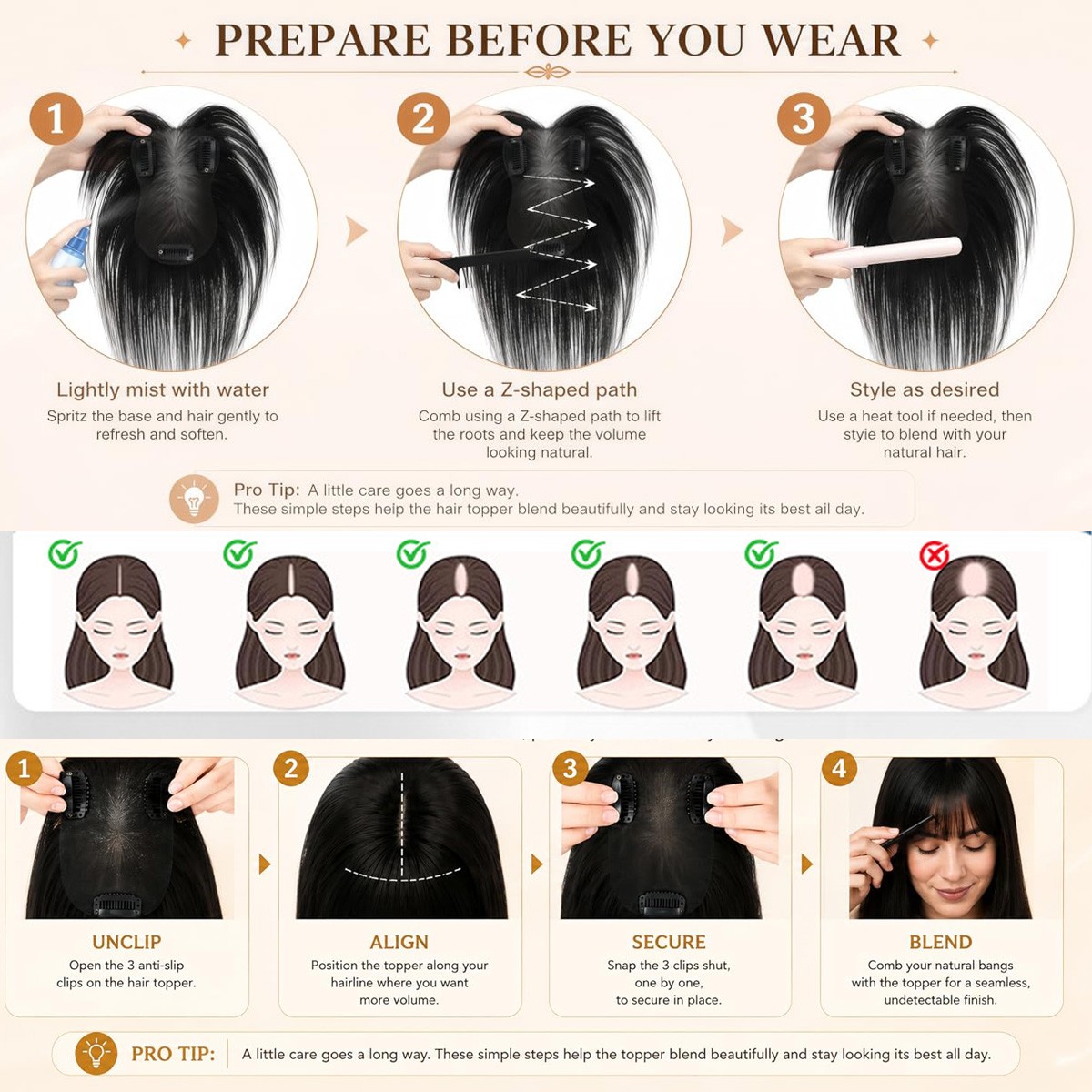 Top Lace Women Topper Clip In Remy Human Hair Toupee Hairpiece Bangs Lightweight