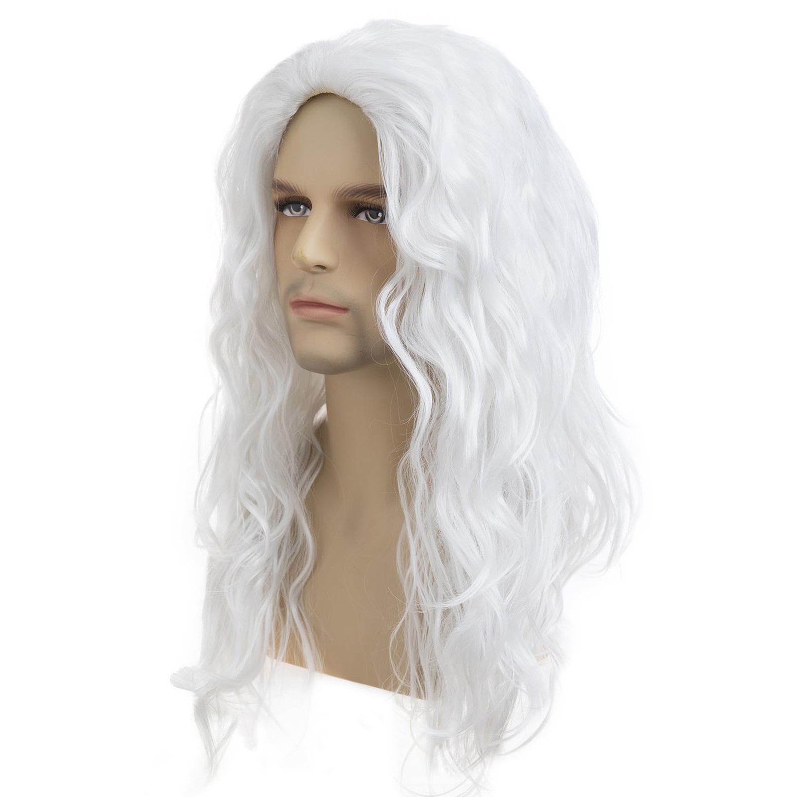 Long Curly Wavy White Wigs for Men Synthetic Natural Party Halloween Cosplay …