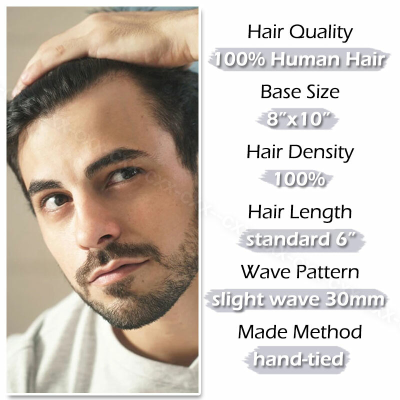 Mens Toupee Hairpiece PU Thin Skin 100% Human Hair System Replacement Wig Silver