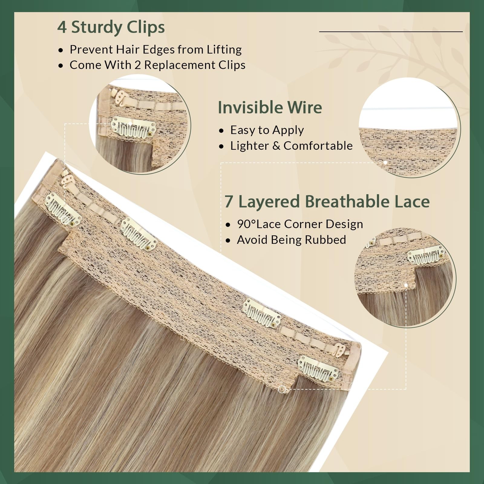 Ugeat Wire Hair Extensions Highlight Blonde12 Inch 70G Wire Hair Extensions
