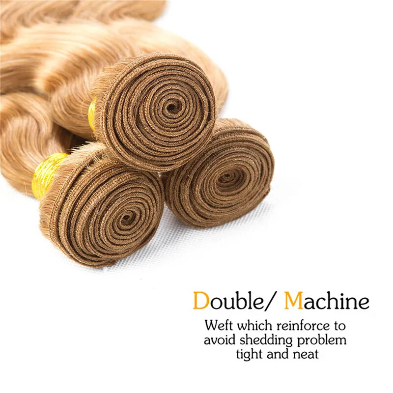 12A HONEY BLONDE 27# BRAZILIAN VIRGIN HAIR 3/4BUNDLES+FRONTAL BODY WAVE 390/490g