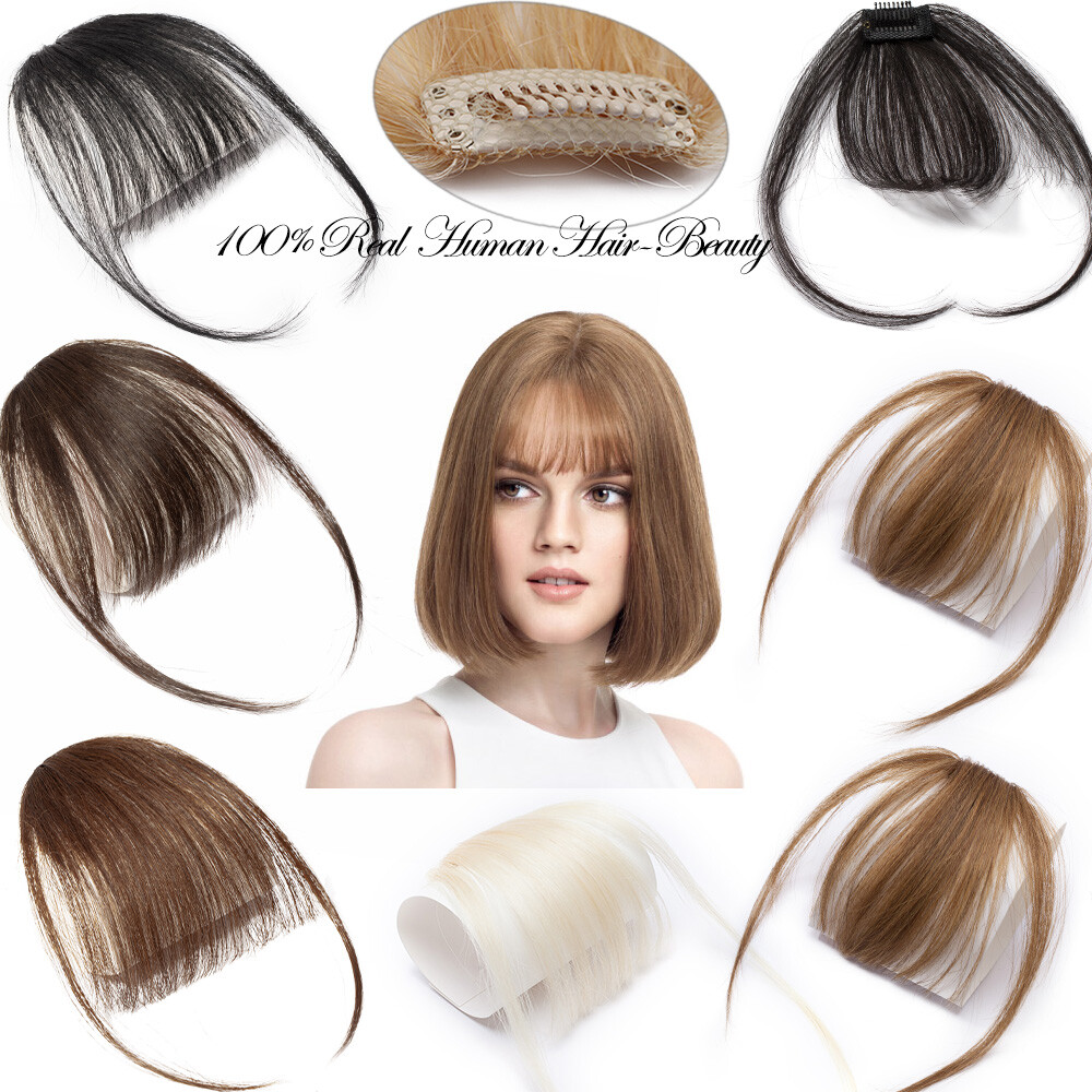 Bangs Fringe Clip IN Human Hair Real Quality Black Brown Blonde With Temples US