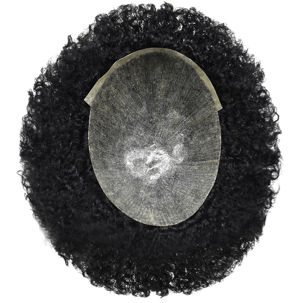 Afro Curly Toupee For Black Men Full Poly PU Skin Hairpiece Hair Replacement Wig