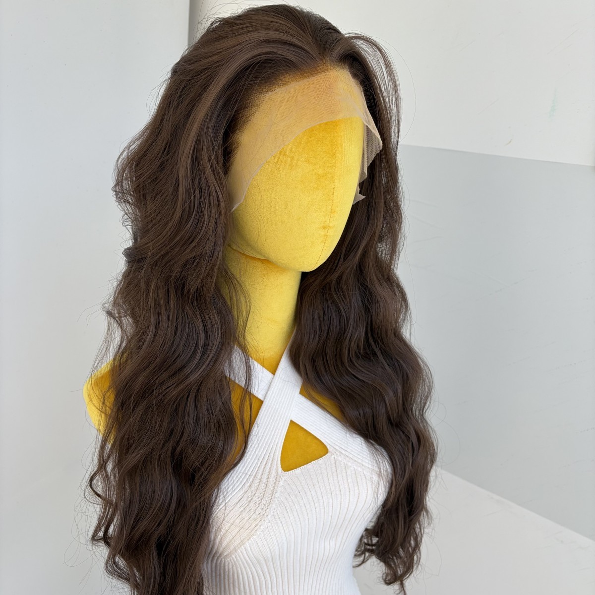 Layered Brown Lace Frontal Wigs Heat Resistant Synthetic Hair Long Wavy