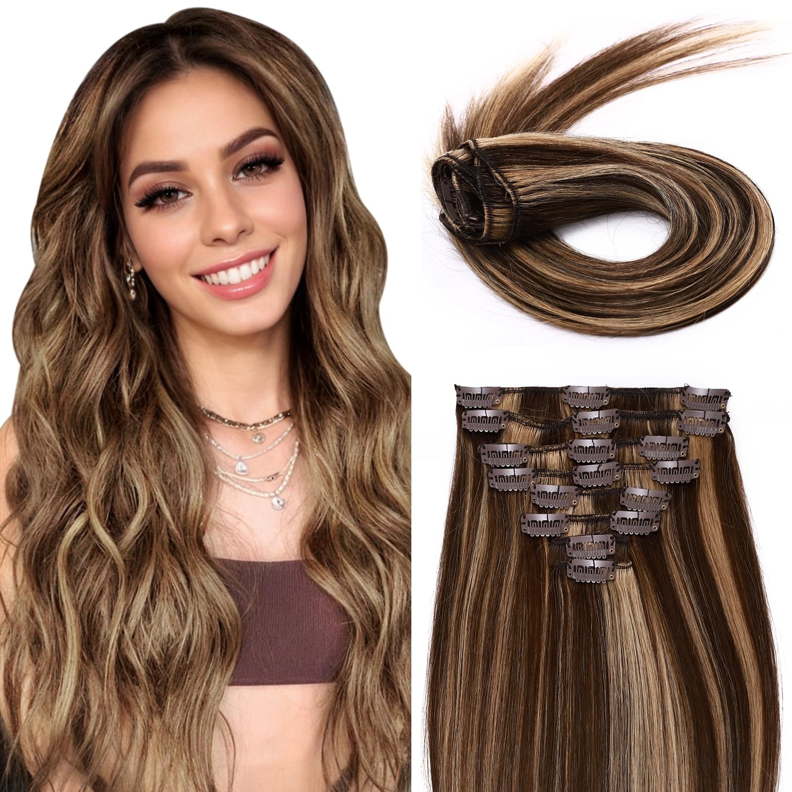 Clip In Hair Extensions 100% Real Human 10 Inch 8pcs 75g – Easy to Wear