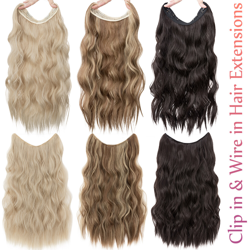 100% Real Natural as Human Wire Clip in Hair Extensions Invisible One Piece Wavy