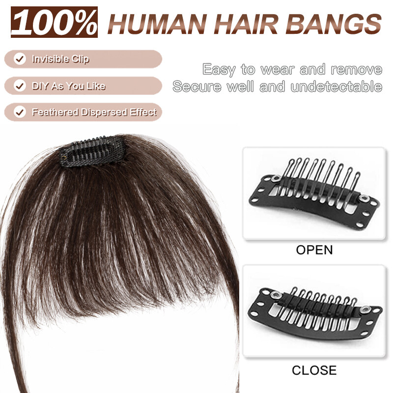 Thin/Thick Fringe Bangs Clip In 100% Remy Human Hair Extensions Hairpiece Topper