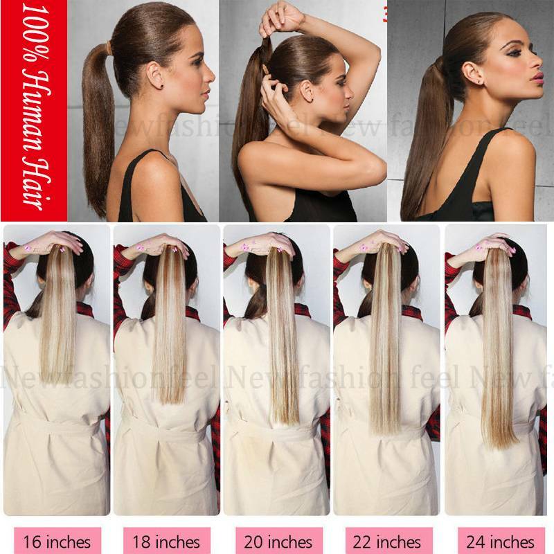 Clip In Ponytail Remy Hair Extensions 100% Real Human Hair Extension Wrap Around