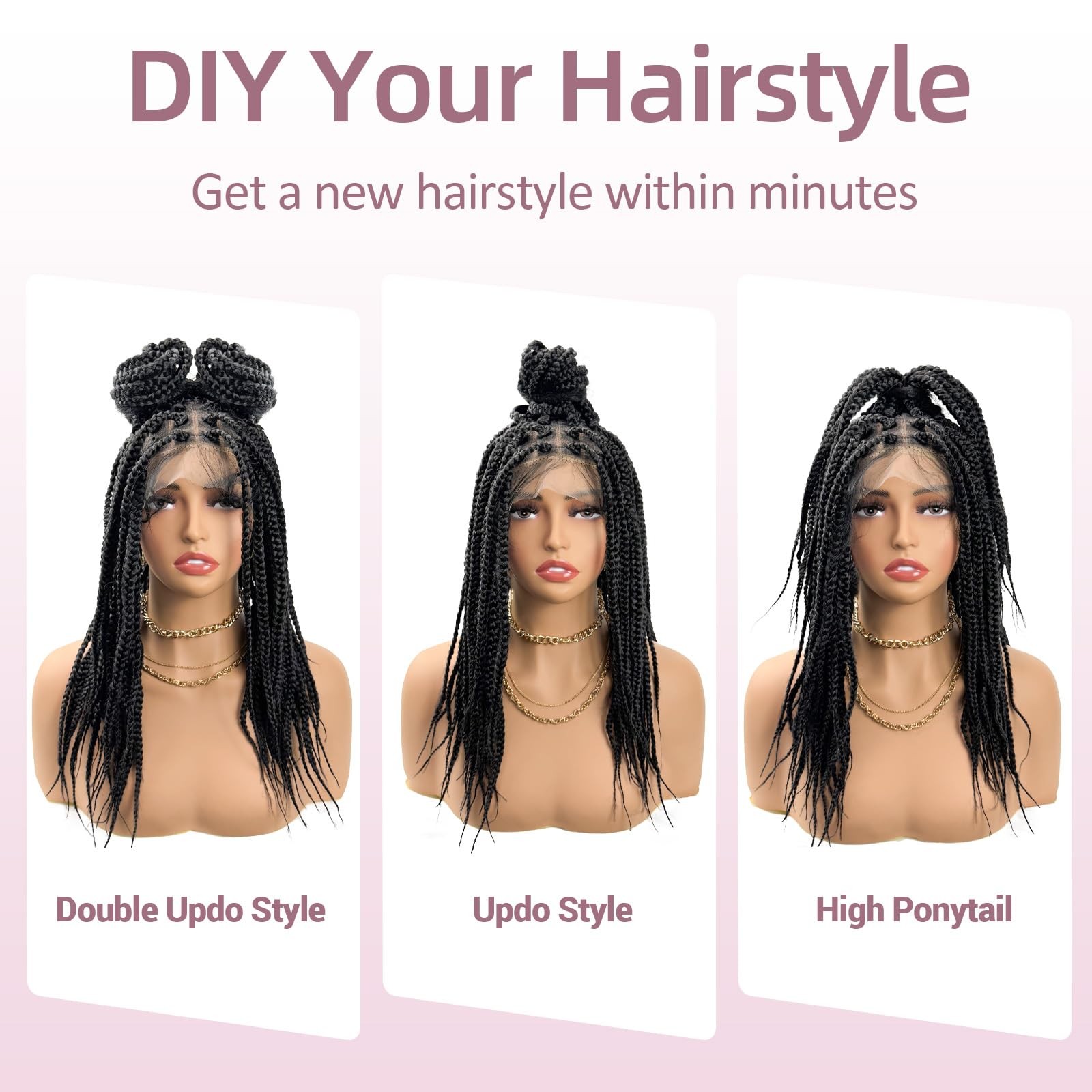 Janyuwool 18 Knotless Braided Wigs Full Double Lace Short Braid Wig For Black