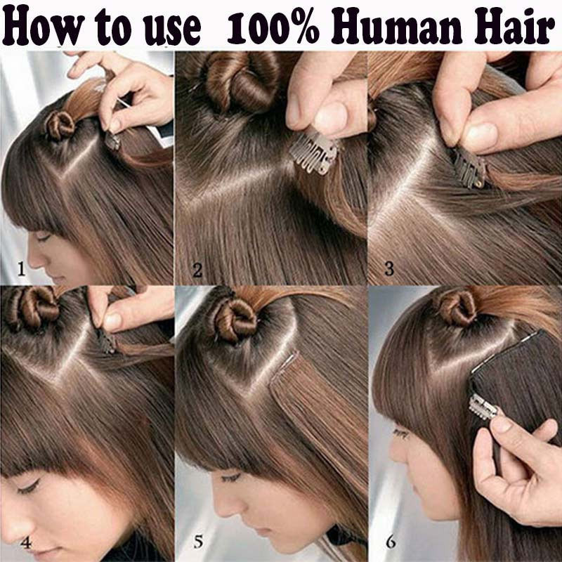 7PCS Real Clip in Remy Human Hair Extensions 70g-120g Straight Full Head US B321