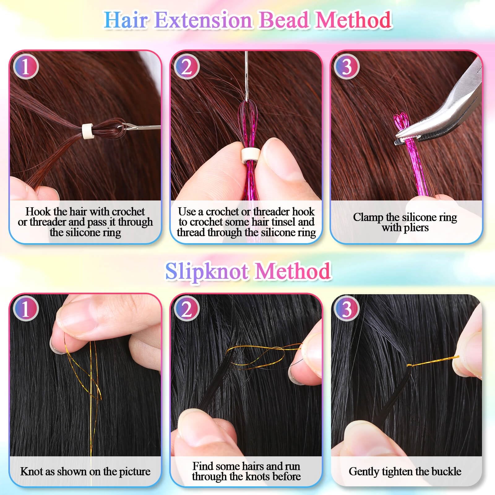Hair Tinsel Kit, 16 Colors, 3200 Strands Tinsel & 12 Colors Hair Feathers – S…