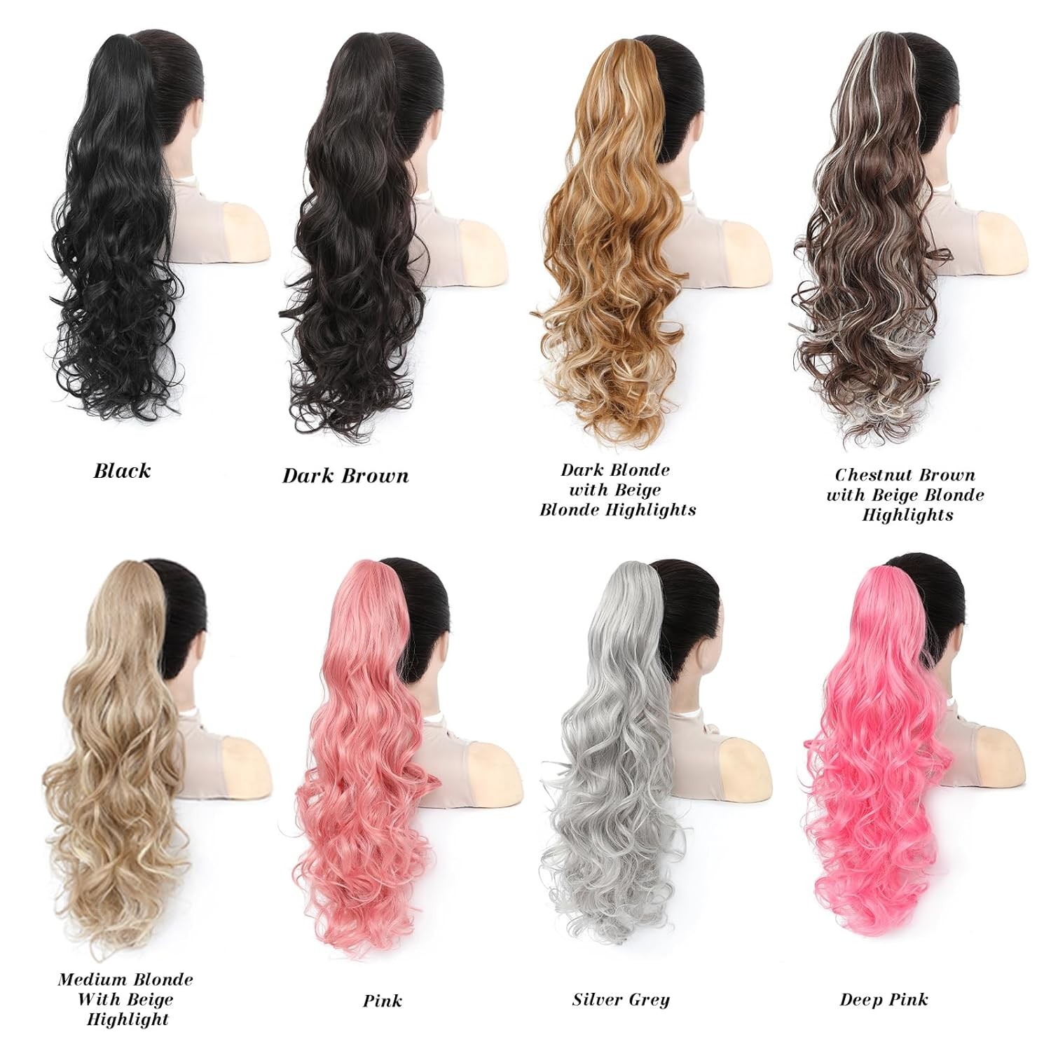 24″ Ponytail Extension, Long Curly Wavy Claw Clip and Natural-Looking Synthetic