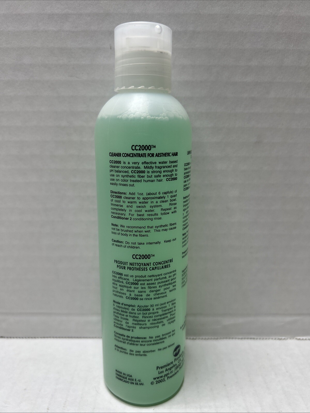 PPI Synthetic/Natural Hair Wig Product ~ CC2000 Cleaner ~8fl oz~ NEW w/o Box!