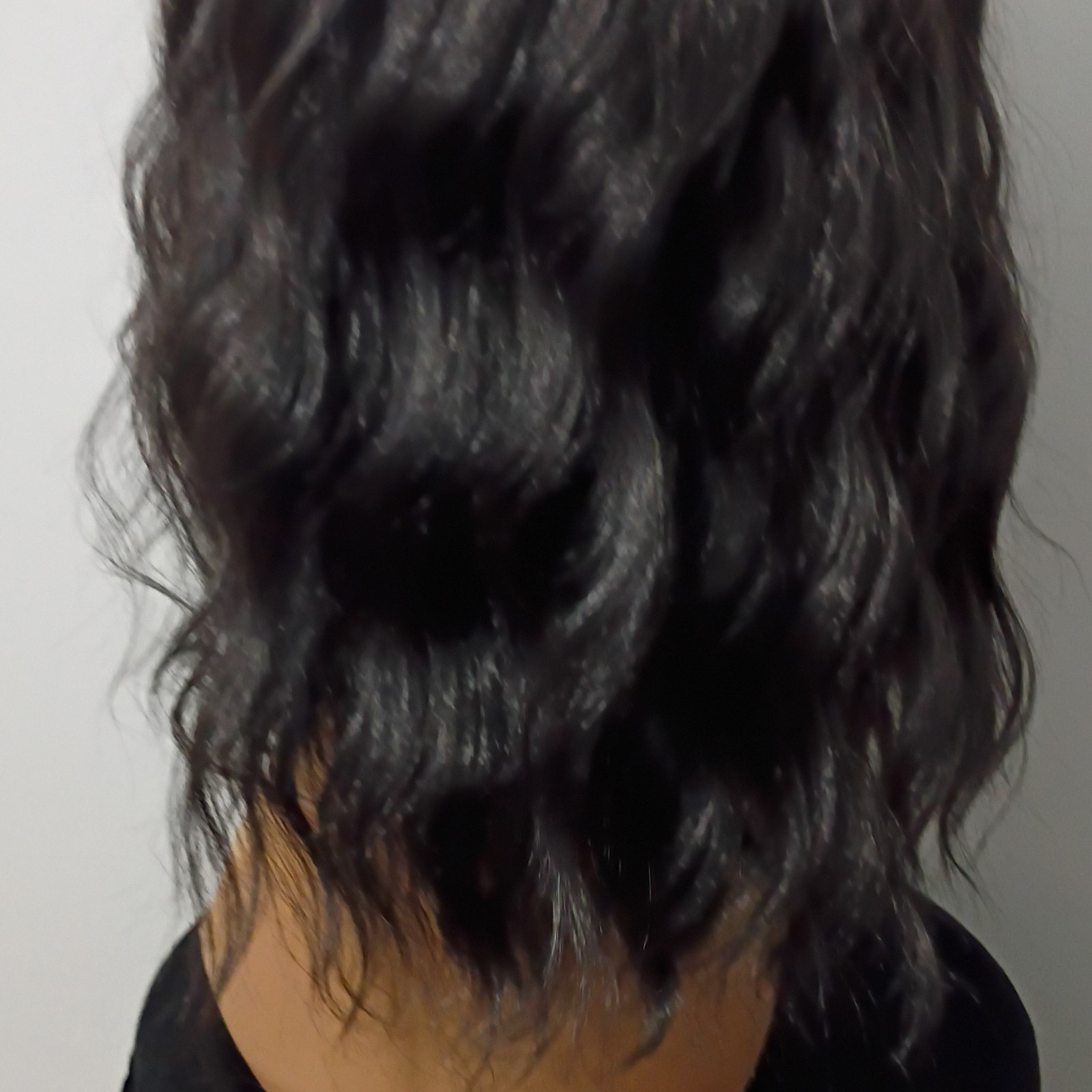 Long Black Wavy Synthetic Wig Classic Cap Middle Part Adjustable Strap