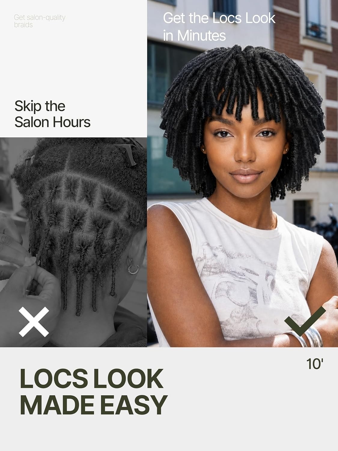 Short Twist Braided Dreadlock Wig Veralux Fiber Glueless 10in Natural Black