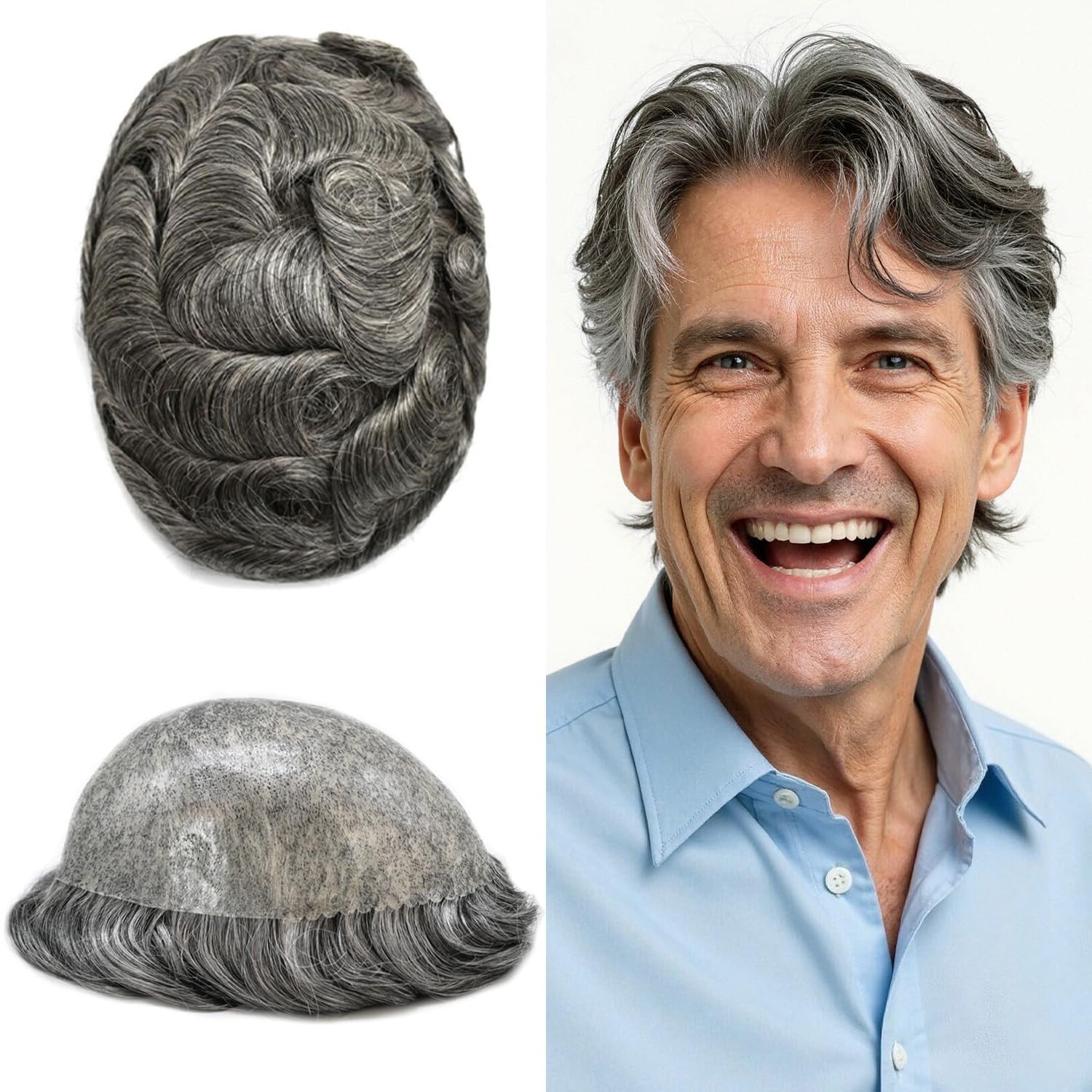 Mens Toupee Human Hair System Replacement Injected Poly Skin Pu Unit Wig for Men
