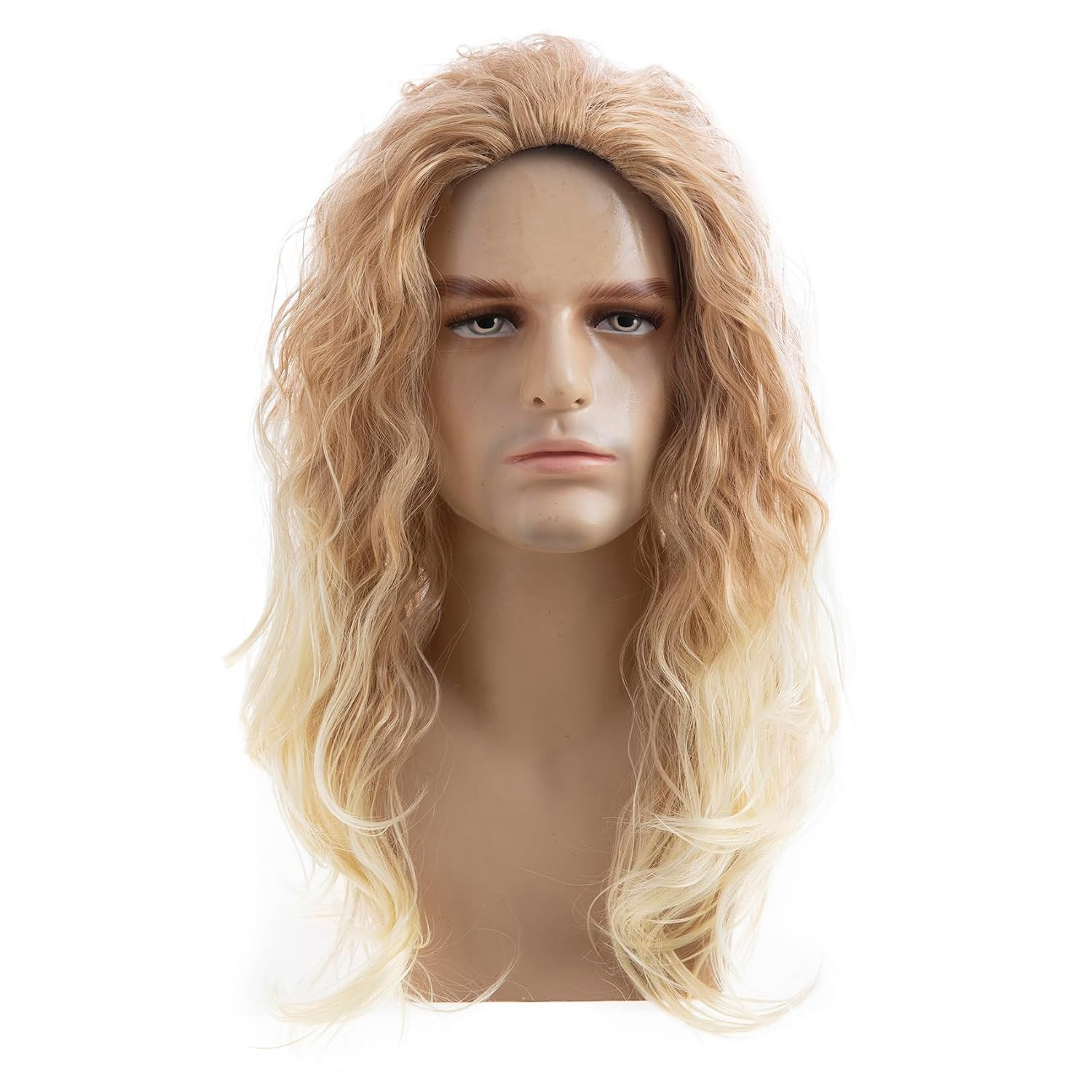 Long Curly Wavy Brown Wigs for Men Synthetic Natural Party Halloween Cosplay Hai