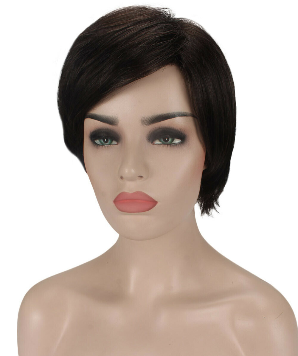Ingrid – Srraight Kanekalon Synthetic Fiber Full Wig, 3.25 – 5.75 in, Off Black